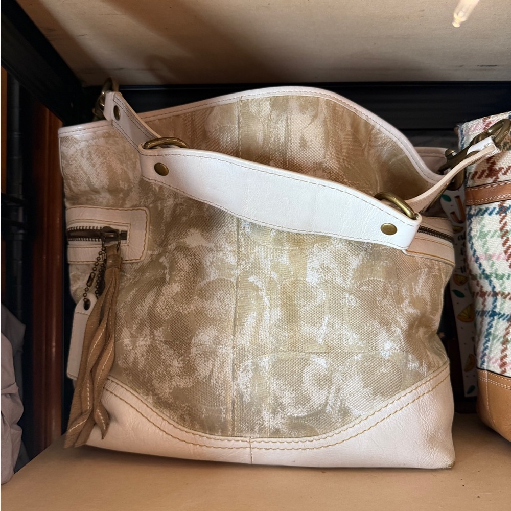 Coach Limited Edition Tie Dye Tote Elegant Cream and White Women's Bag